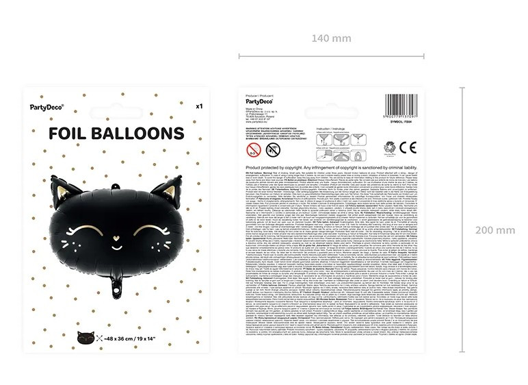Balon foliowy Kotek 48x36 cm czarny FB84 PartyDeco
